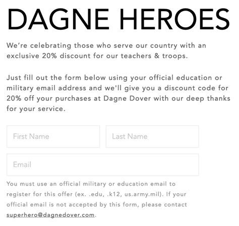 dagne dover military discount